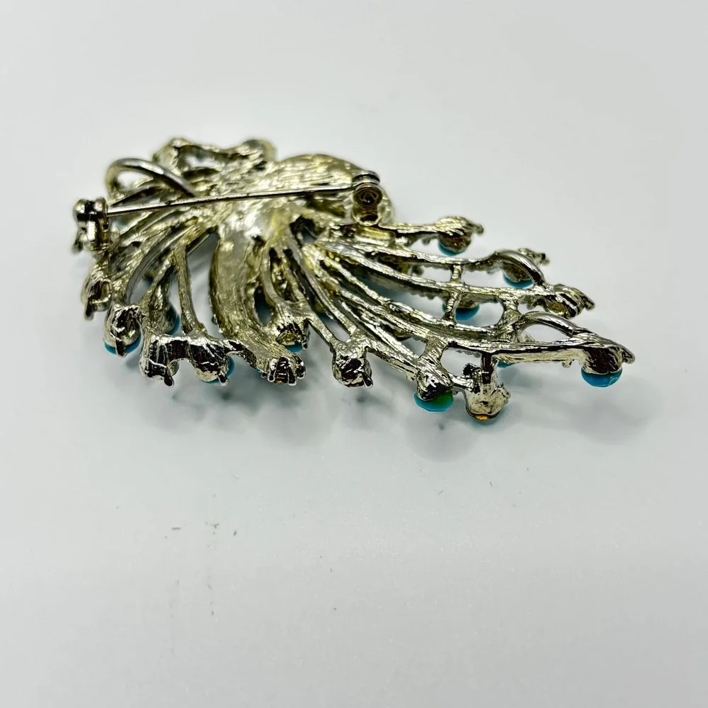 Sonoma Life Style Turquoise Blue Rhinestone Silver Tone Spray Brooch‎ Pin NEW